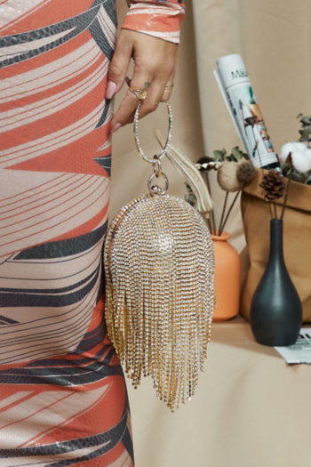 new five colors ball-shaped diamond tassel metal evening bags(with removable chain)