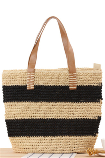 new two-color big capacity stripe straw woven casual handbag
