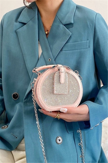 new summer four colors round shape fashional zip-up closure metal chain diamond-mounted crossbody handbag
