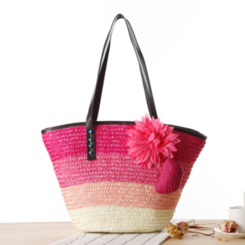 new style summer seven colors  flower straw woven beach zip-up closure handbag one shoulder bag