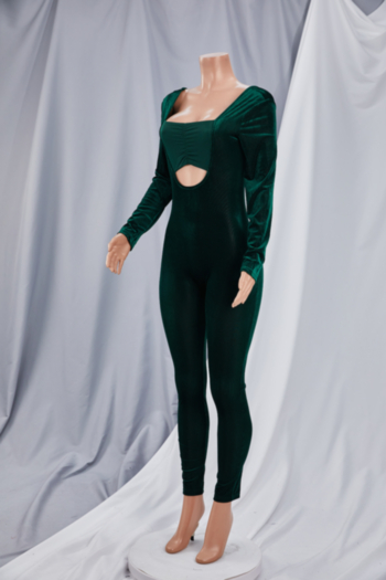 Autumn three colors new stylish hollow out gold velvet stretch tight jumpsuit