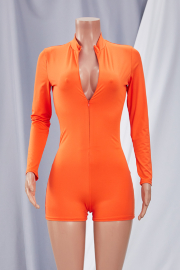 Solid color new stylish zip-up 5 colors simple casual tight slim playsuit