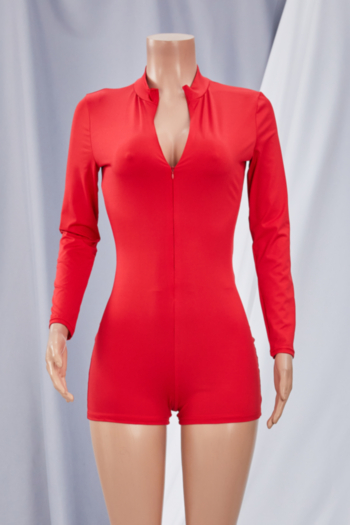 Solid color new stylish zip-up 5 colors simple casual tight slim playsuit