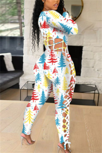 christmas autumn stylish new s-5xl plus size lace-up high-elastic batch printing sexy jumpsuit