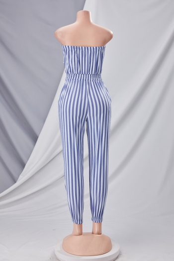 Summer new plus size two colors stripe printing inelastic tube design zip-up pockets stylish jumpsuit