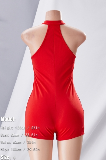 Summer new 3 colors stretch solid color sleeveless zip-up slim stylish playsuit