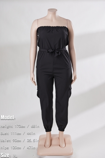 S-2XL summer new plus size 3 colors solid color inelastic pockets stylish tube jumpsuit with belt
