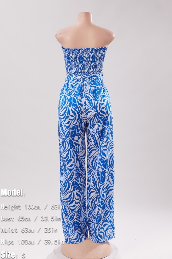 Casual plus size slight stretch 3 colors leaf batch printed tube belt jumpsuit 