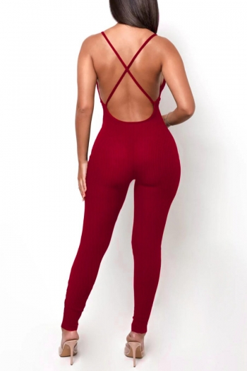 sexy plus size high stretch 5 colors padded backless cross sling skinny jumpsuit