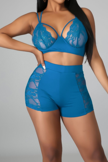 plus size new summer stitching lace see through sexy micro elastic two-piece set (with steel ring)