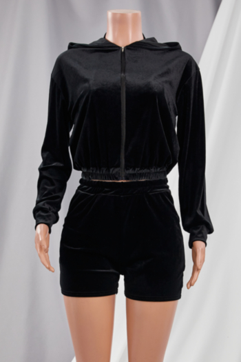 Autumn new simple solid color 6-colors velvet elastic plus size zip-up pocket three-piece set