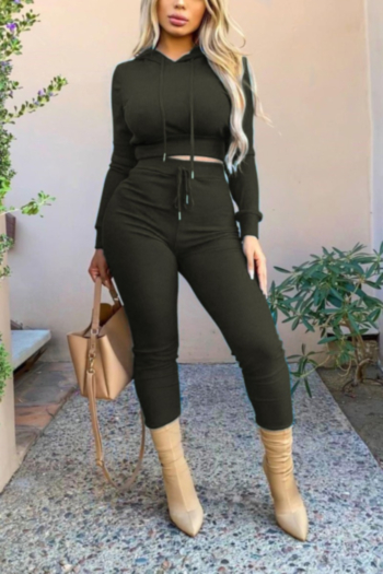 autumn solid color plus size hooded stretch new stylish simple slim casual two-piece set