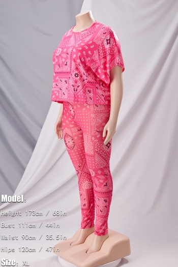 S-2XL plus size summer new stretch batch printing see through mesh crew neck stylish pants sets(without panties)