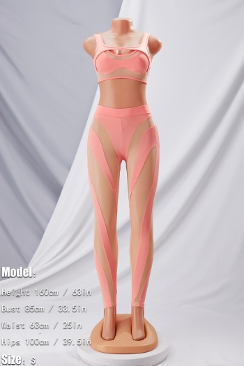 Summer new stylish stretch see through mesh patchwork hollow sling backless slim sexy pants sets