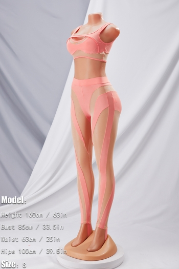 Summer new stylish stretch see through mesh patchwork hollow sling backless slim sexy pants sets