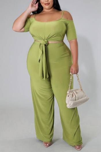l-4xl plus size summer new 3 colors solid color stretch short sleeve strappy loose stylish casual pants set