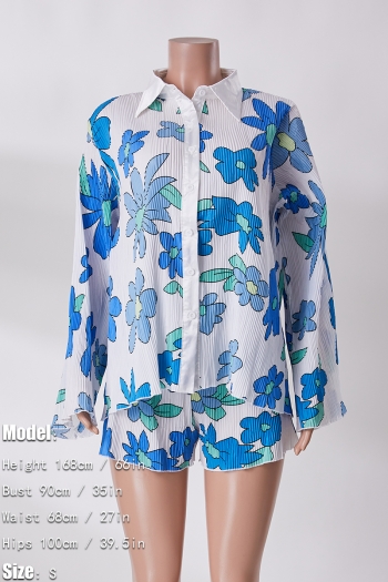Early autumn new stylish slight stretch loose single-breasted flowers batch printing casual shorts sets(without underwear)