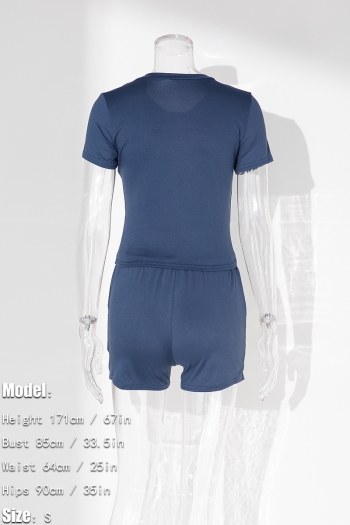 Casual plus size slight stretch solid color slim pocket drawstring shorts sets