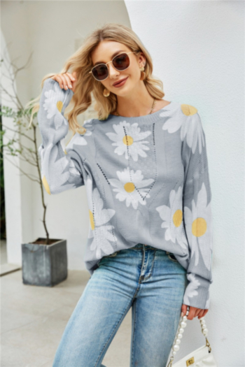 winter new flowers printing stretch knitted stylish sweater （new added colors)