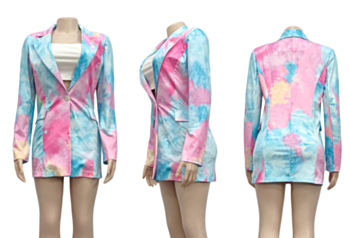 Plus size new stylish multicolor batch printing suit collar autumn micro elastic suit jacket