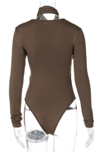 Autumn round neck long sleeve halter-neck solid color button bodysuit