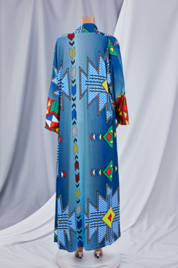 Autumn new plus size geometric pattern printing micro-elastic loose vintage minimalist long cardigan 5#
