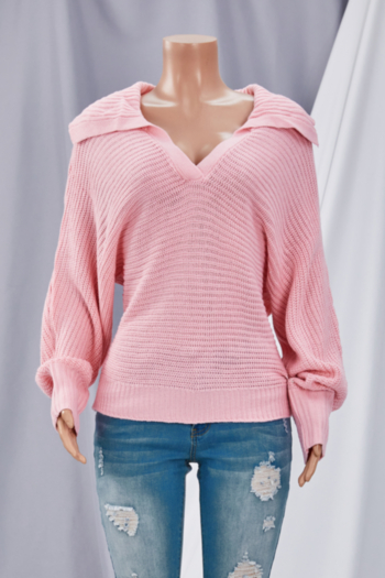 Winter new solid color knitted stretch V-neck loose stylish sweater