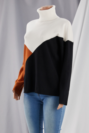 Winter new four colors contrast color knitted stretch high-neck casual minimalist sweater