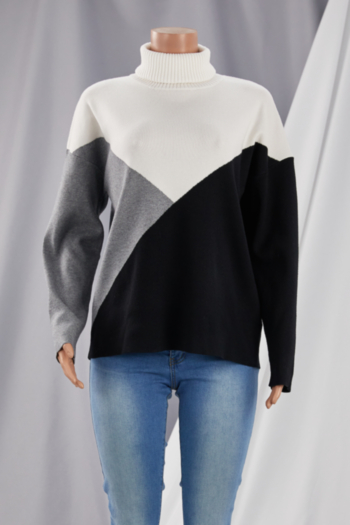 Winter new four colors contrast color knitted stretch high-neck casual minimalist sweater