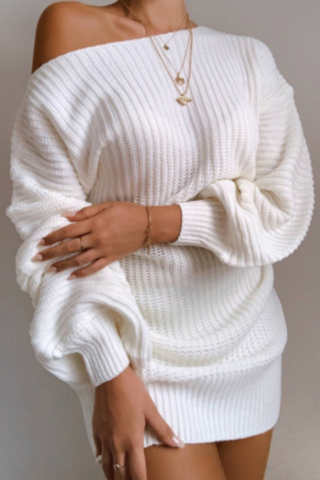 autumn solid color knitted stretch boat-neck loose stylish casual minimalist sweater