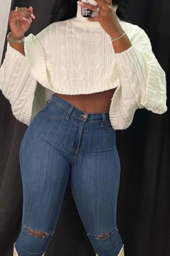 autumn solid color high collar new stylish knitting loose short shawl top (new add color)