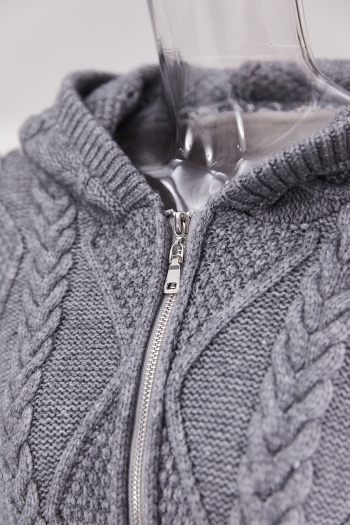 Winter new stylish loose zip-up high quality hooded pocket patchwork casual cardigan sweater