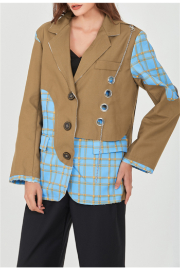 autumn new stylish inelastic high quality single-breasted patchwork contrast color blazer