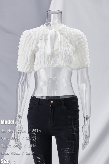 Summer new stylish solid color stretch jacquard hollow lace-up sexy crop top(only top)