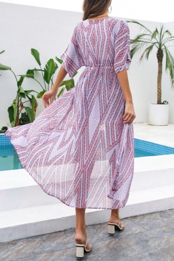 Summer new 3 colors micro elastic batch printing lace-up stylish long cardigan sun protection cover-ups