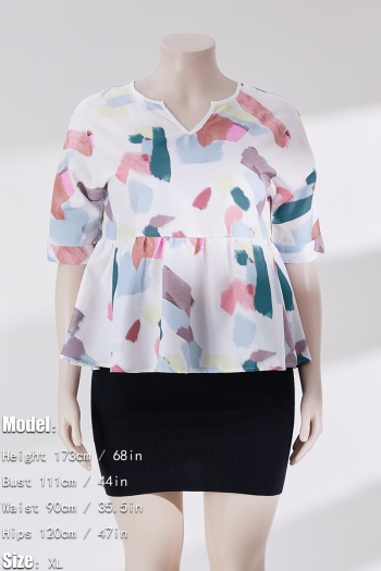 S-2XL plus size summer new stylish inelastic batch printing v-neck loose casual top
