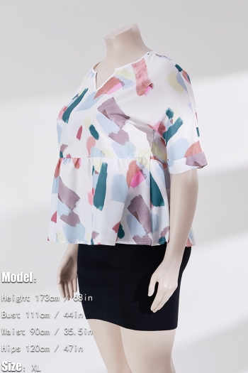S-2XL plus size summer new stylish inelastic batch printing v-neck loose casual top