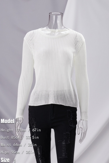 Spring & summer solid color micro see through knitted long sleeves sexy slim all-match top (without lining)