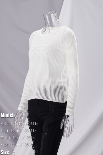 Spring & summer solid color micro see through knitted long sleeves sexy slim all-match top (without lining)