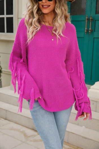 winter new 5 colors solid color stretch knitted long sleeves tassel loose stylish casual sweater