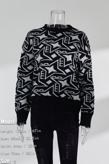 Winter new 3 colors geometric pattern knitted slight stretch stylish casual sweater