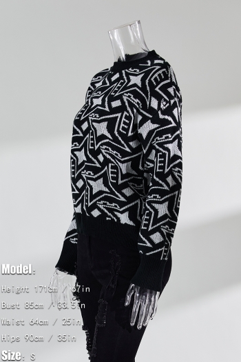 Winter new 3 colors geometric pattern knitted slight stretch stylish casual sweater