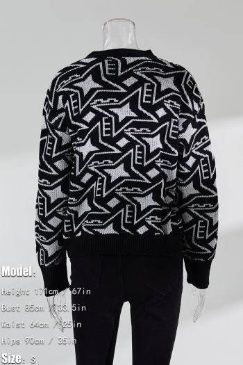 Winter new 3 colors geometric pattern knitted slight stretch stylish casual sweater