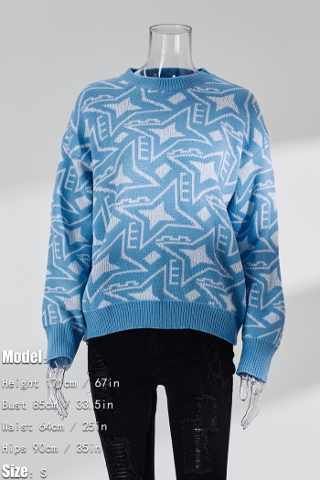 Winter new 3 colors geometric pattern knitted slight stretch stylish casual sweater
