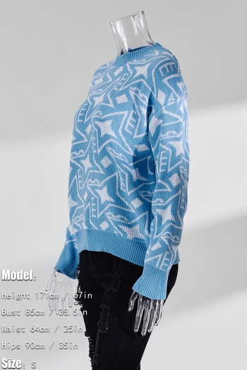 Winter new 3 colors geometric pattern knitted slight stretch stylish casual sweater