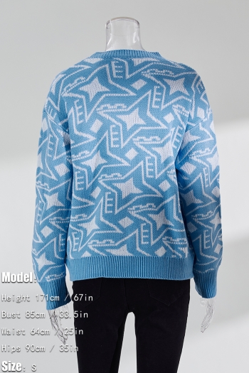 Winter new 3 colors geometric pattern knitted slight stretch stylish casual sweater