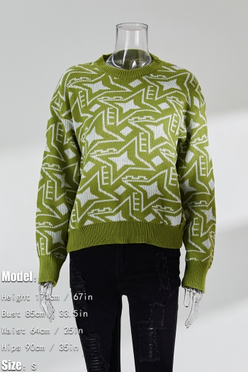 Winter new 3 colors geometric pattern knitted slight stretch stylish casual sweater