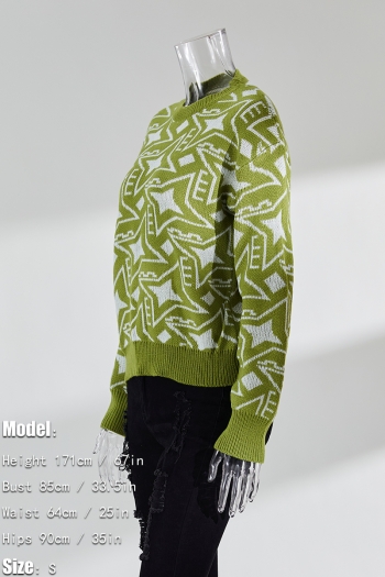 Winter new 3 colors geometric pattern knitted slight stretch stylish casual sweater