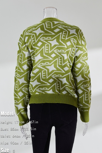 Winter new 3 colors geometric pattern knitted slight stretch stylish casual sweater