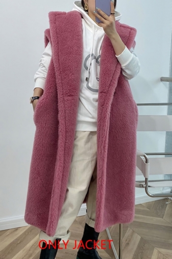 s-4xl plus size winter new stylish six colors solid color suit collar plush button inelastic casual fur tank top